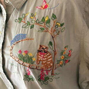VTG 90s Bobbie Brooks Embroidered Orange Tabby Cats Butterflies Flowers Size 26W